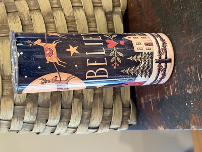 Believe Folk Art Santa 20oz Insulated Drink Skinny Tumbler Cup